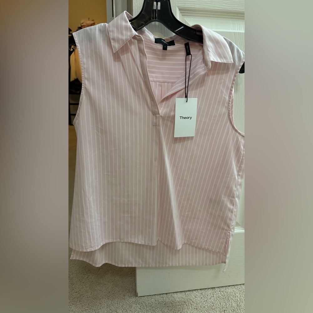 Theory Women's Light Pink Striped Button Down Shirt